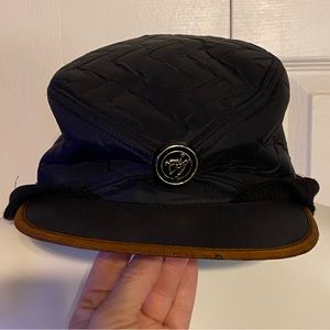 VTG Ski Hat Mens Black Sz Large Fitted Emblem Quilted USA Made Union